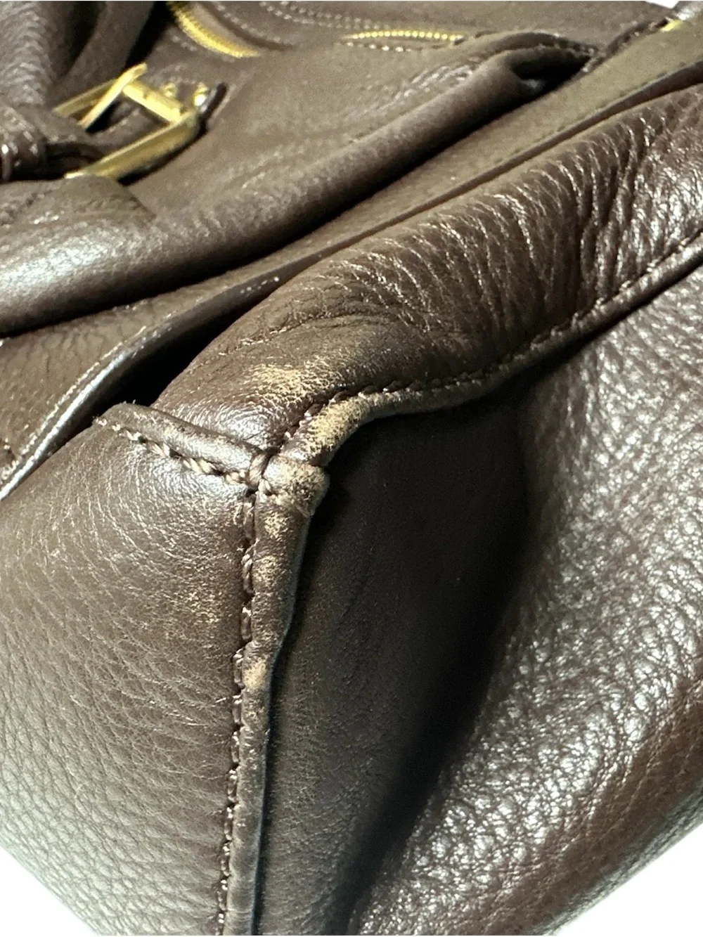Michael Kors Dark Brown Pebbled Leather Shoulder Bag with Gold Hardware